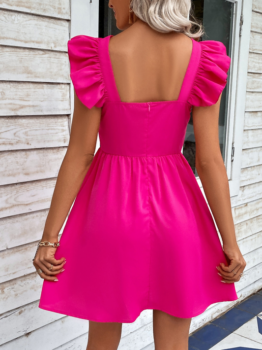 The Pretty In Pink Ruffled Shoulder Dress