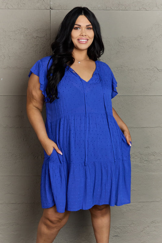 The Royal Blue Peasant Neckline Tiered Dress