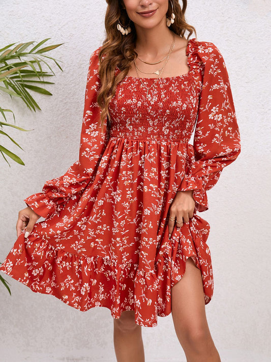 The Floral Smocked Square Neck Dress