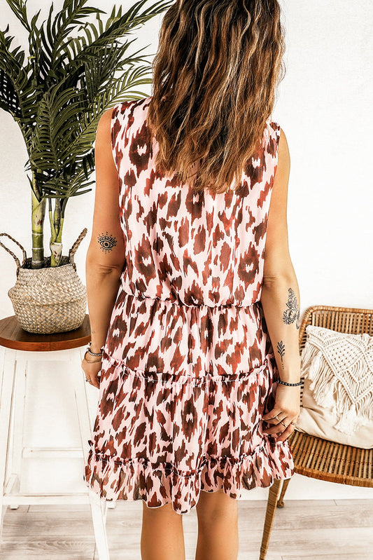 The Leopard Print Tie Neck Dress