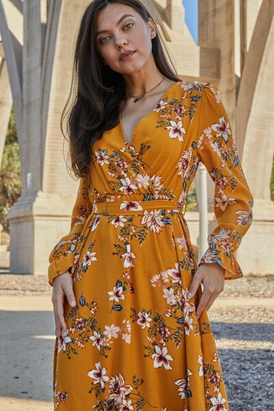 The Floral Tie Back Flounce Sleeve Dress