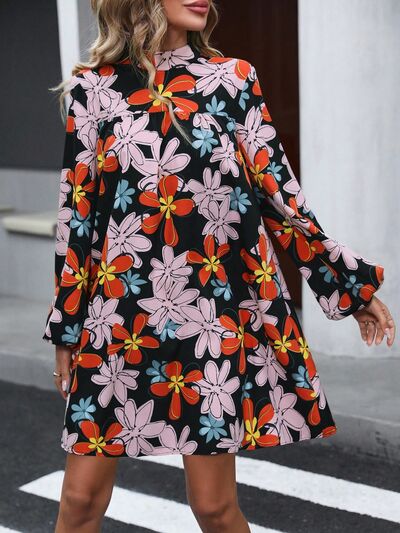 The Floral Mock Neck Balloon Sleeve Dress