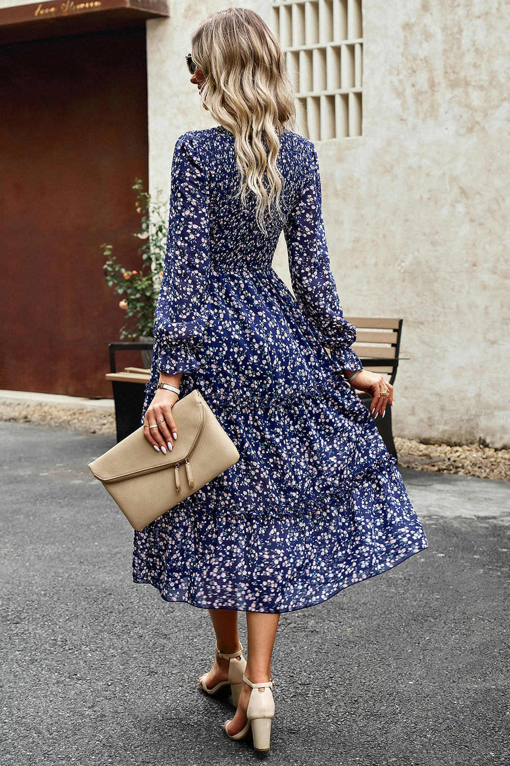 The Sweet Smocked Flounce Sleeve Midi Dress