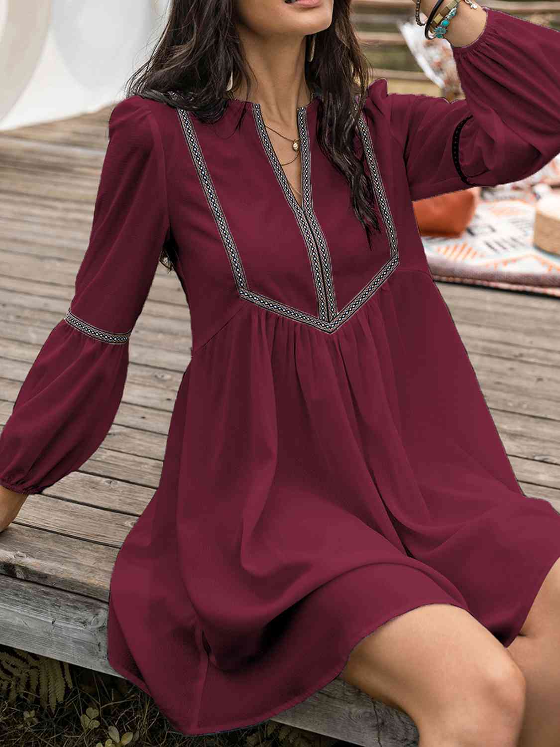 The Notched Balloon Sleeve Mini Dress