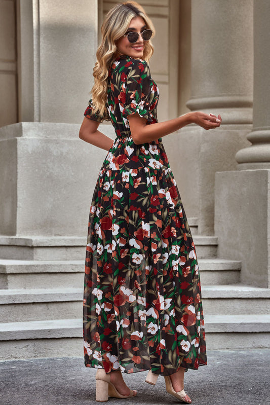 The Floral Short Flounce Sleeve Dress