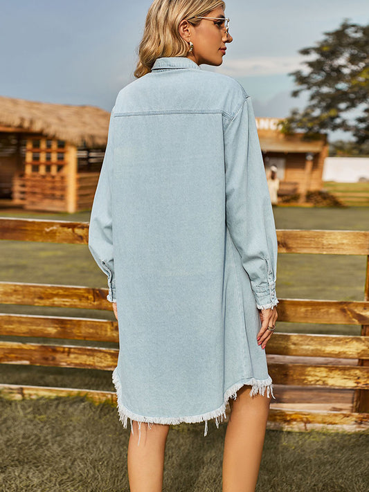 The Raw Hem Collared Denim Dress