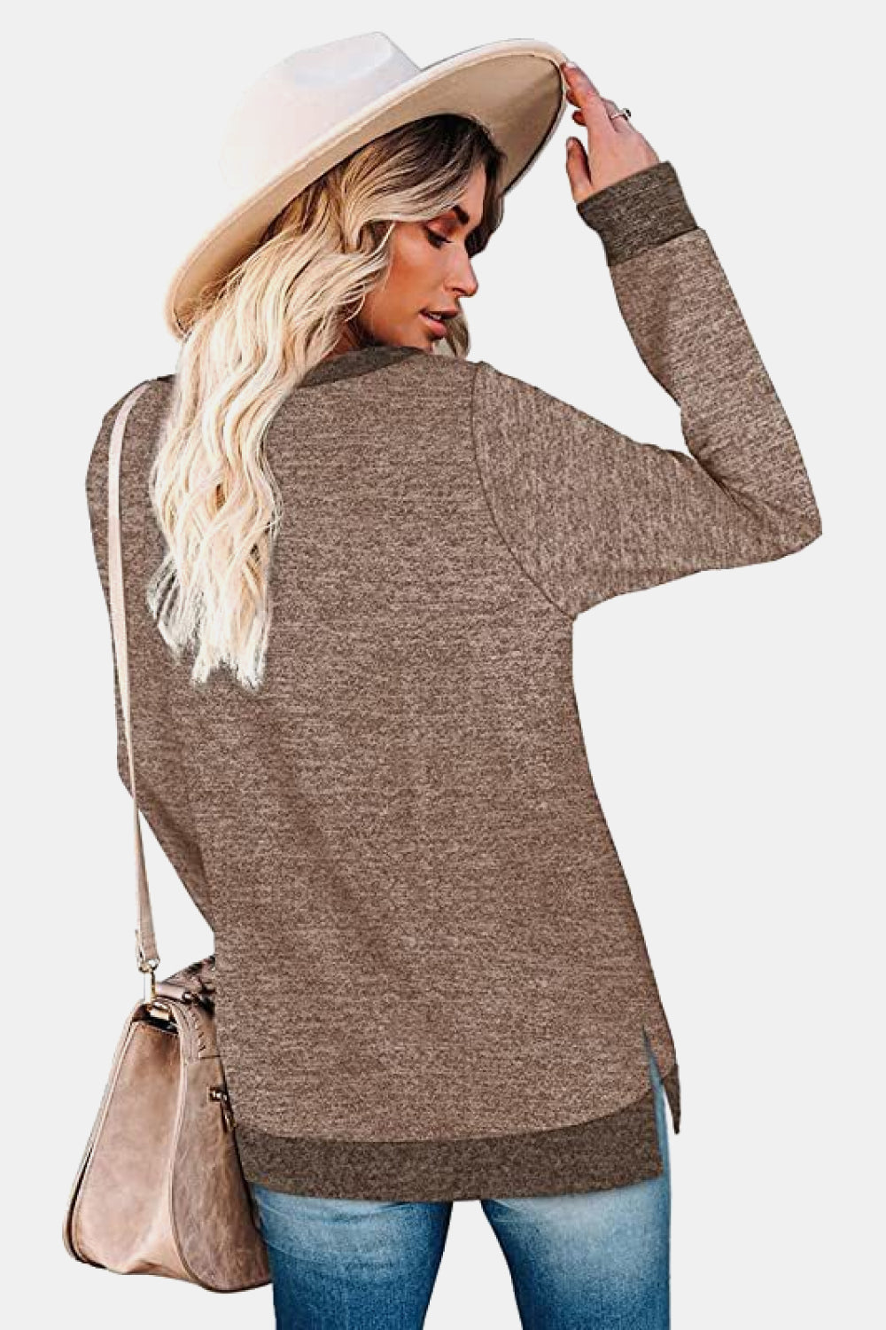 The Round Neck Long Sleeve Slit Sweatshirt