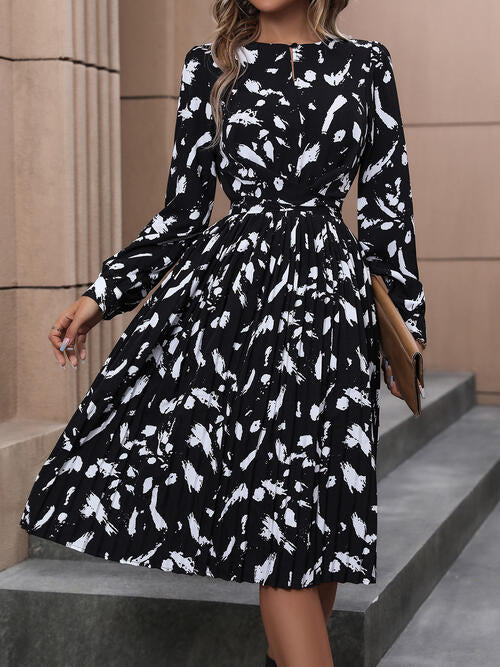 The Printed Tie Back Long Sleeve Dress