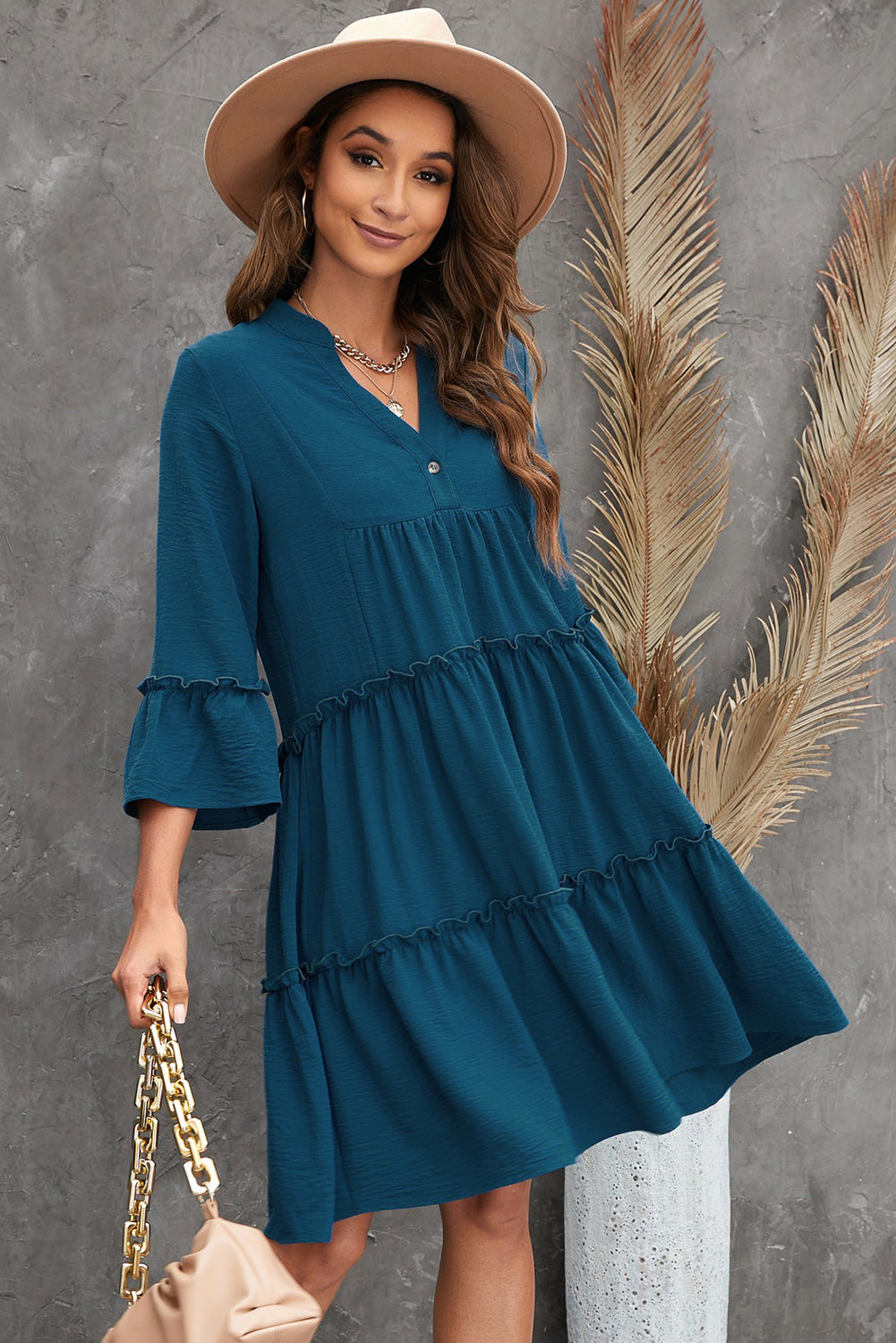 The Deep Blue Casual Tiered Dress