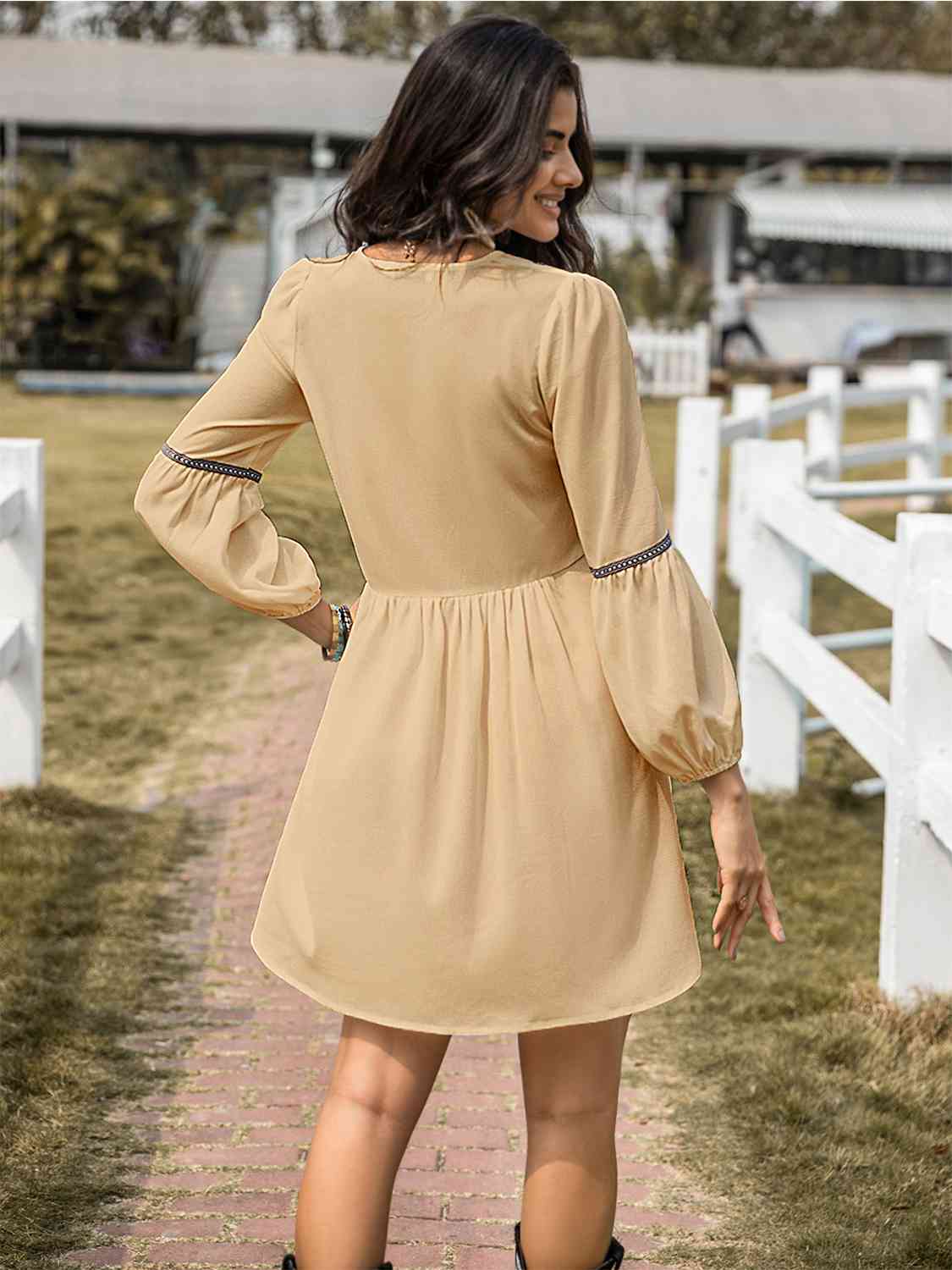 The Notched Balloon Sleeve Mini Dress