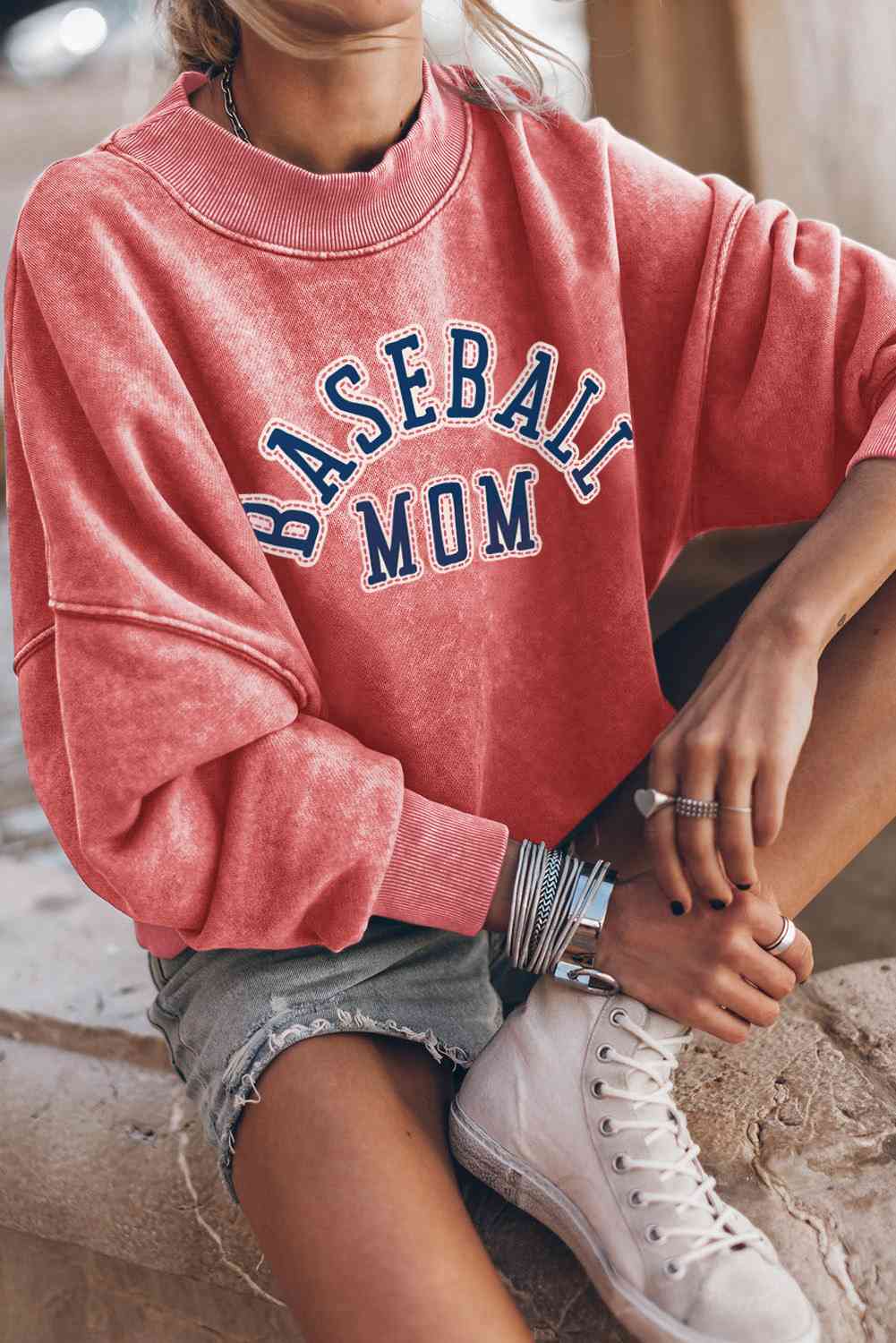 The BASEBALL MOM Graphic Drop Shoulder Sweatshirt