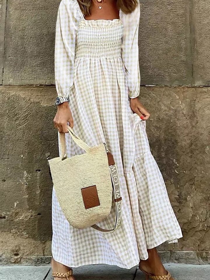 The Sand Smocked Square Neck Long Sleeve Dress