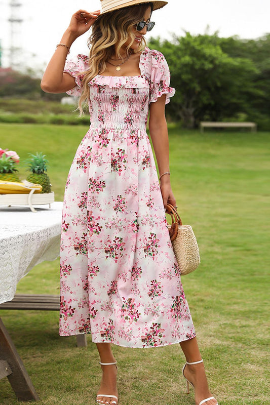 The Sweet Floral Square Neck Midi Dress