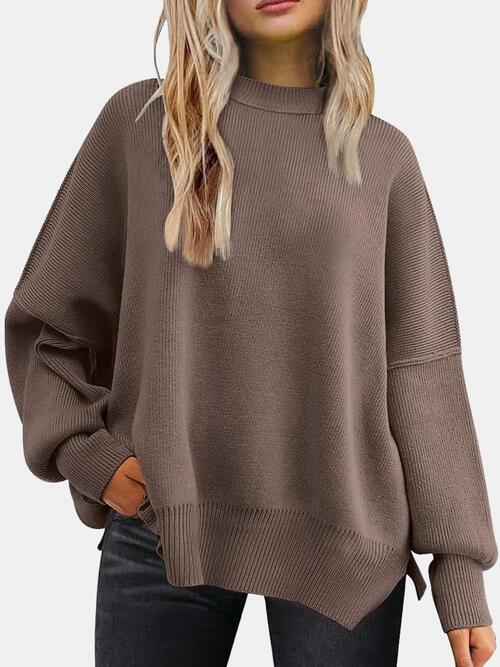 The Round Neck Drop Shoulder Slit Sweater