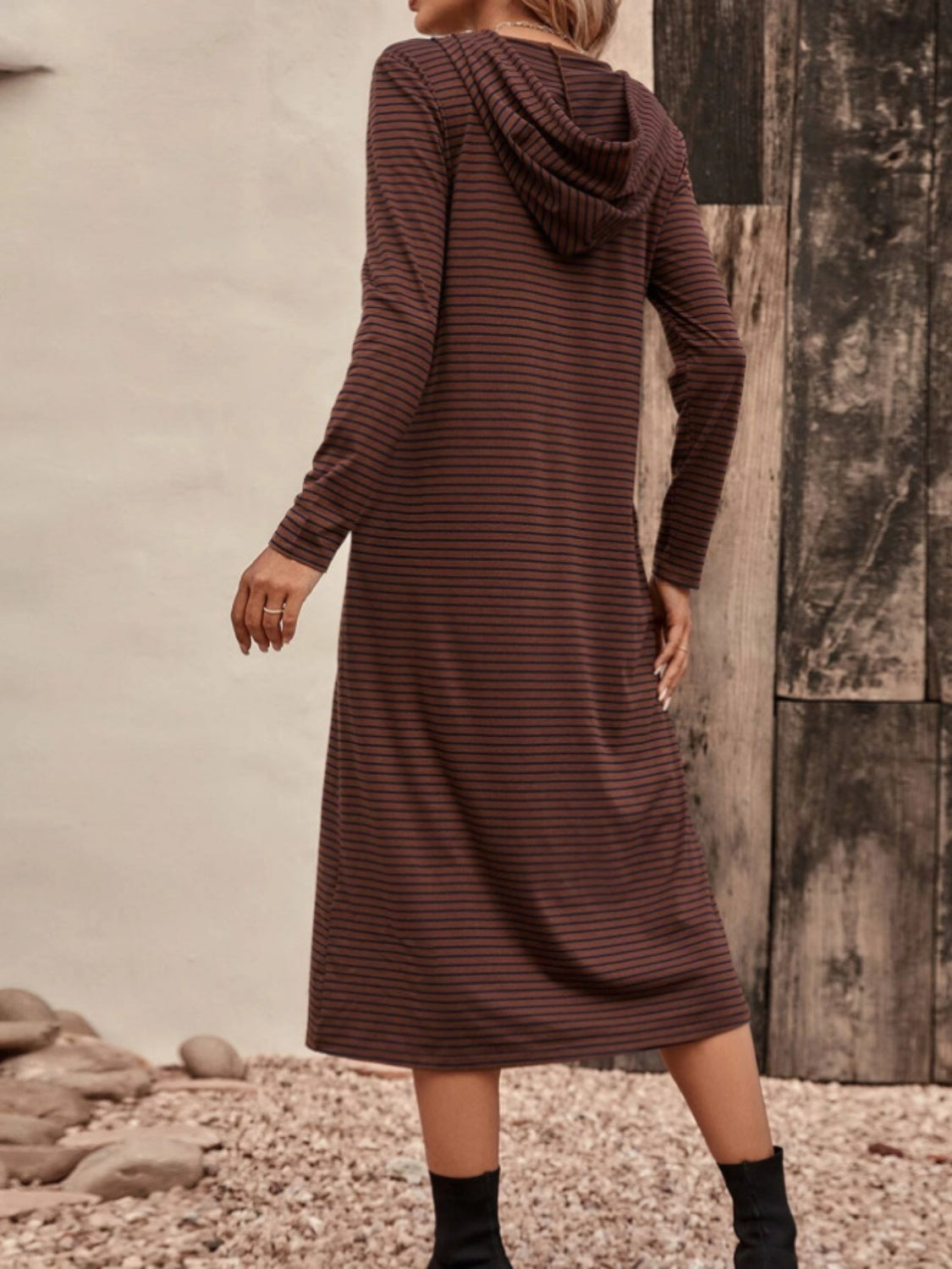 The Casual Striped Zip Front Hooded Dress