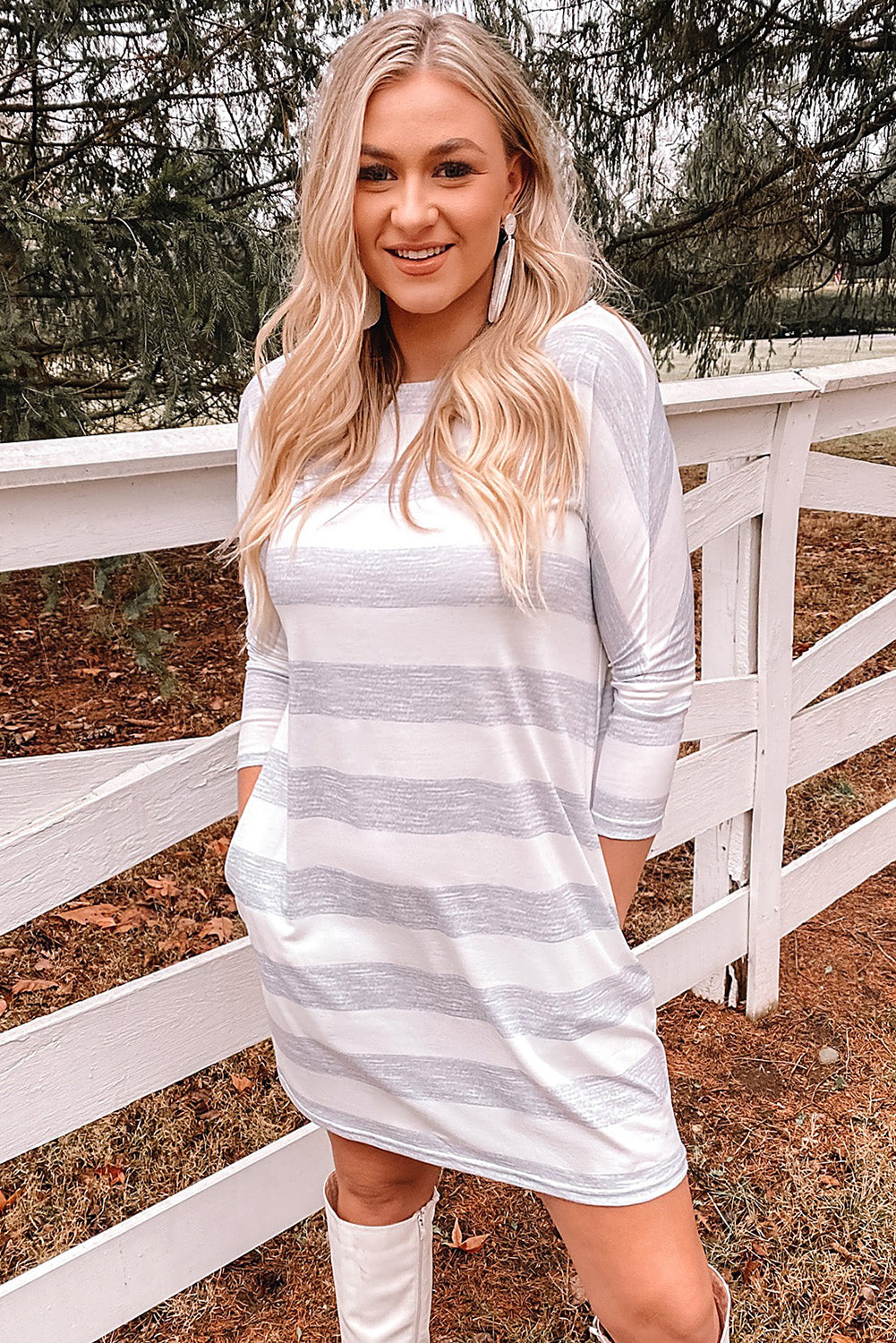 The Striped Round Neck Dress with Pockets