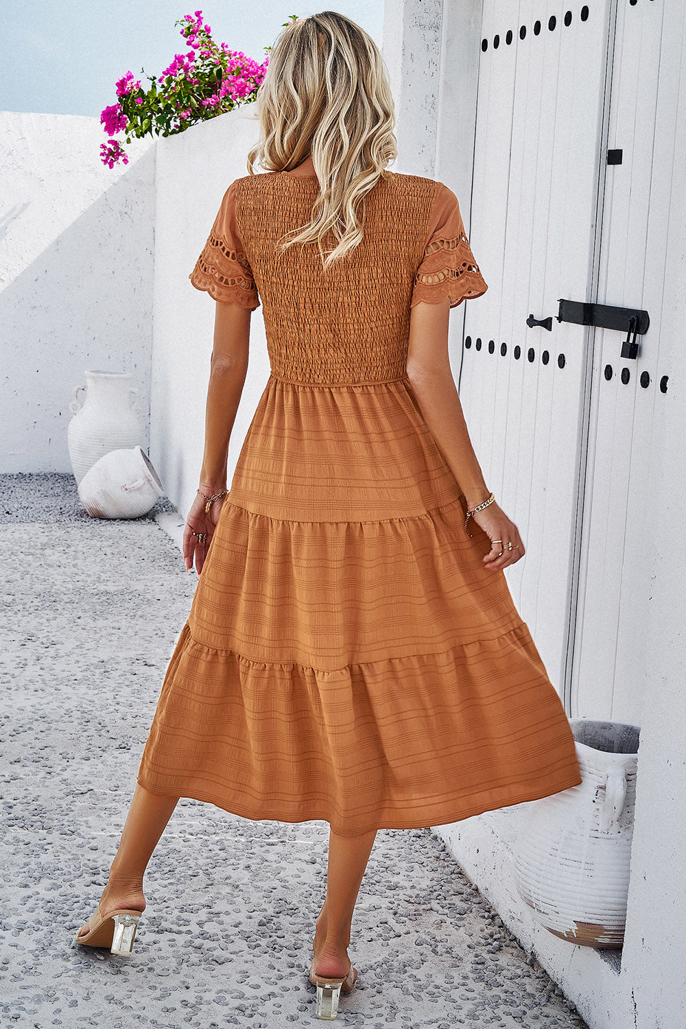 The Smocked Lace Detail Midi Dress