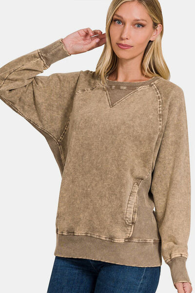 The Mocha Pocketed Round Neck Sweatshirt