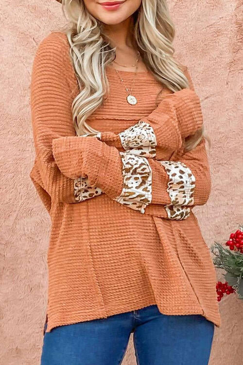 The Sherbet Waffle-Knit Leopard Blouse