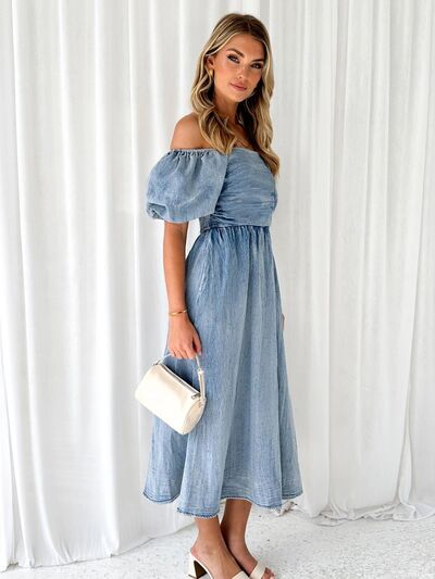 The Off-Shoulder Balloon Sleeve Denim Dress