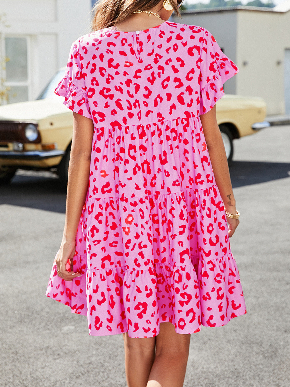 The Bubble Gum Pink Leopard Tiered Dress