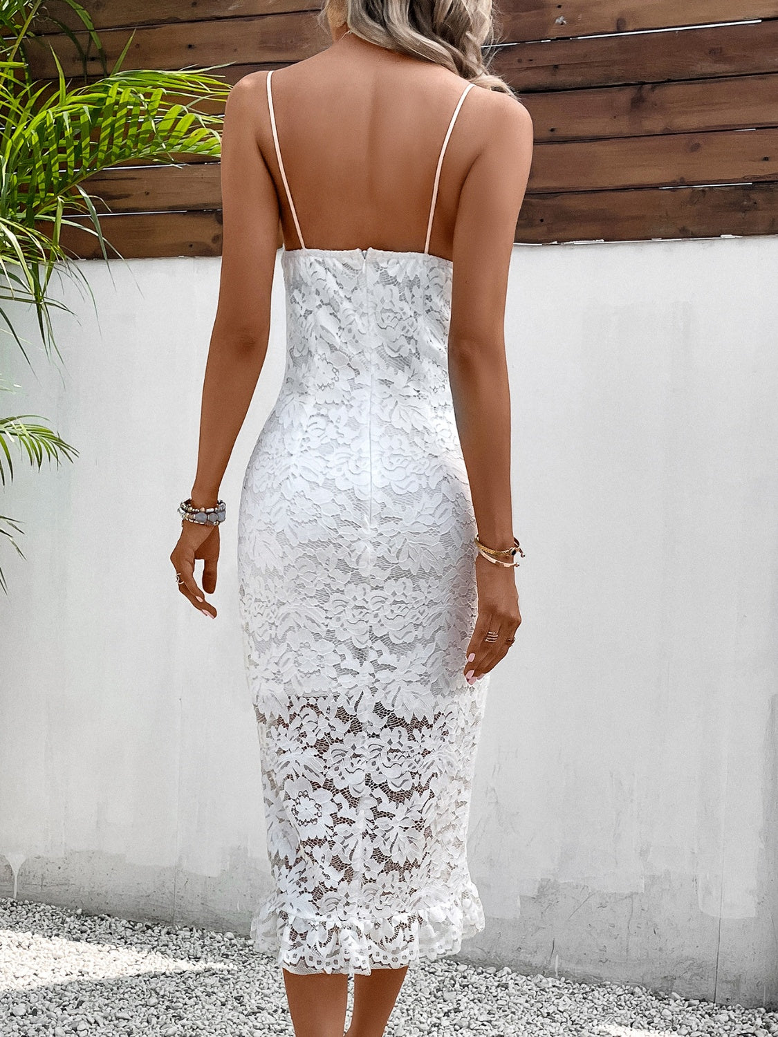 The White Lace Detail Spaghetti Strap Wrap Dress