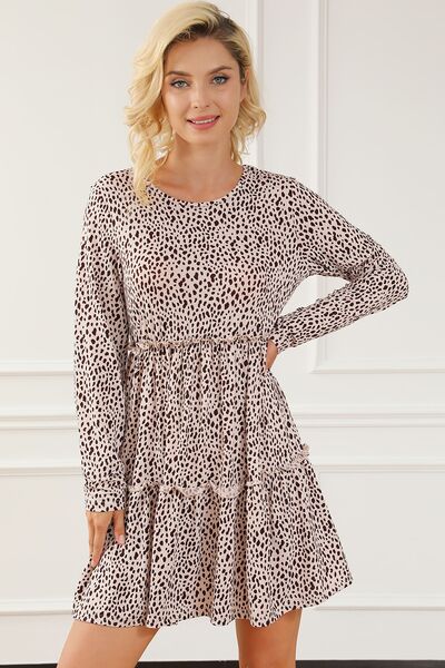 The Frill Printed Round Neck Dress