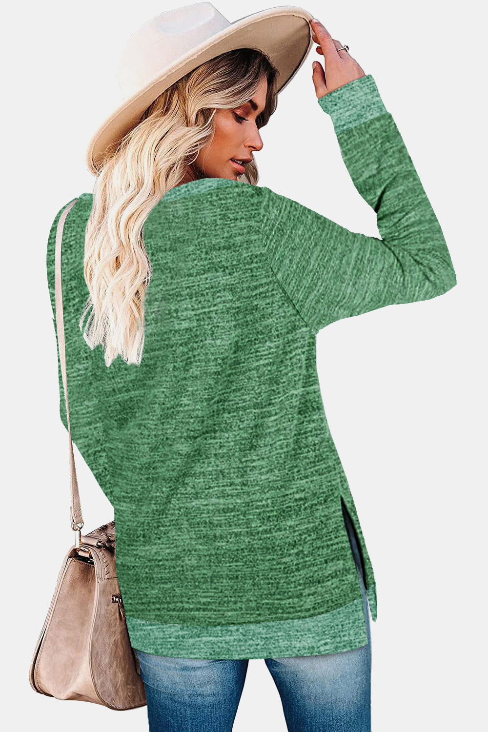 The Round Neck Long Sleeve Slit Sweatshirt