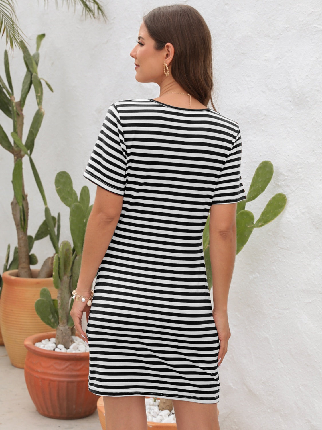 The Cutout Striped Round Neck Dress