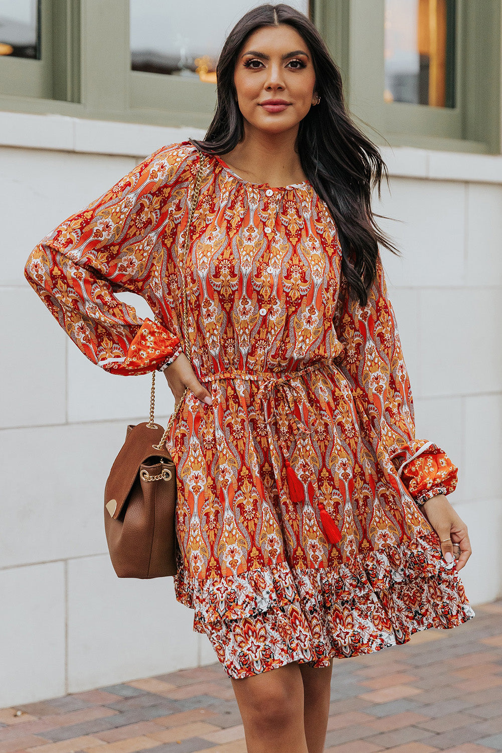 The Boho Balloon Sleeve Tassel Tie Dress