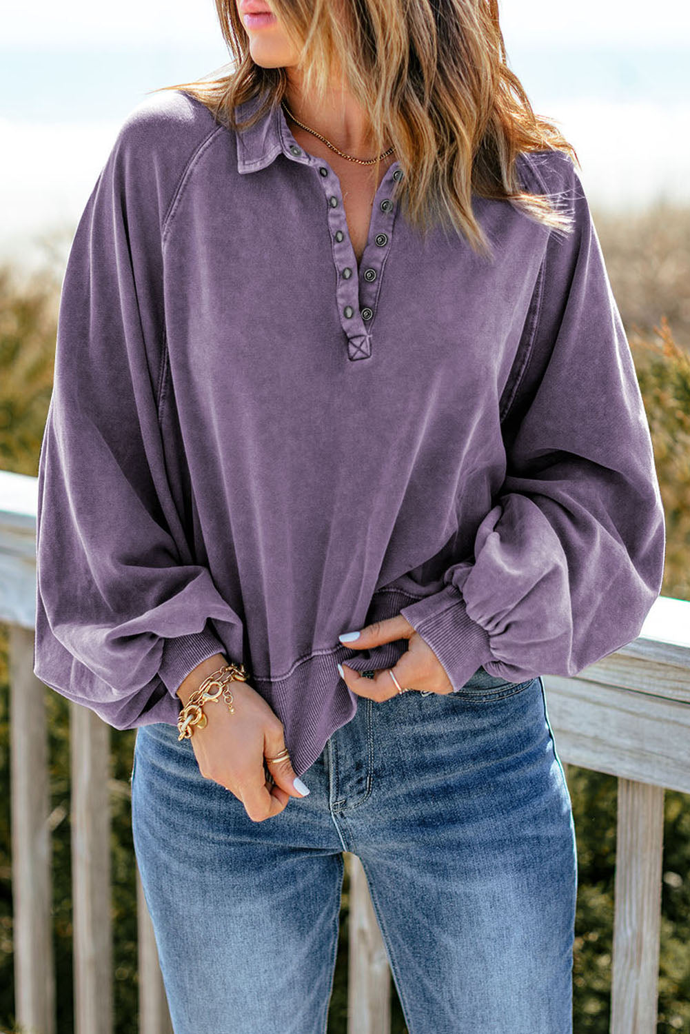 The Quarter-Snap Lantern Sleeve Sweatshirt