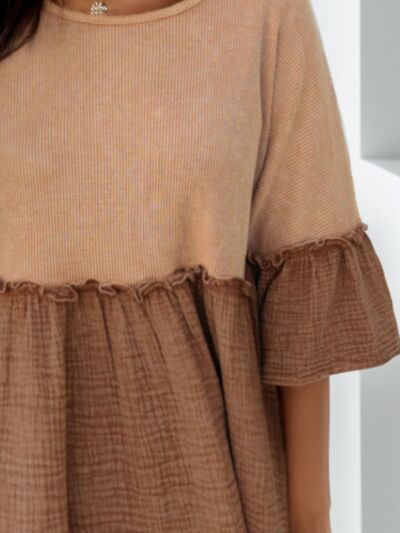 The Camel Flutter Sleeve Dress