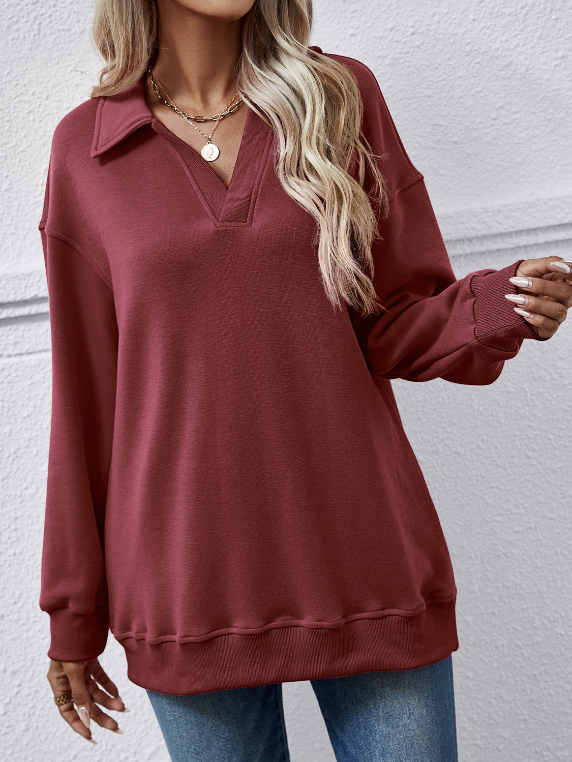 The Collared Neck Dropped Shoulder Sweatshirt