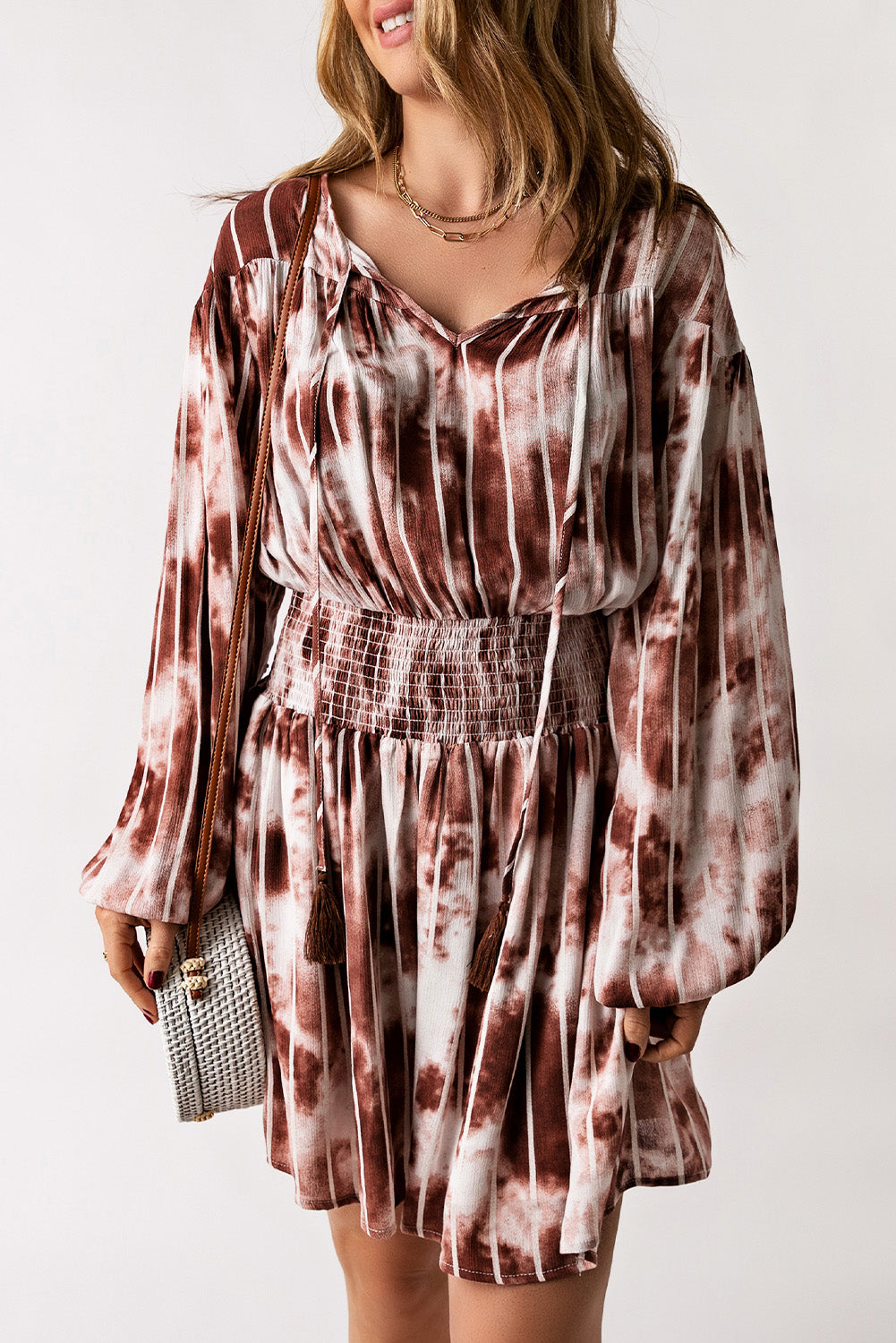 The Tie-Dye Smocked Waist Balloon Sleeve Dress