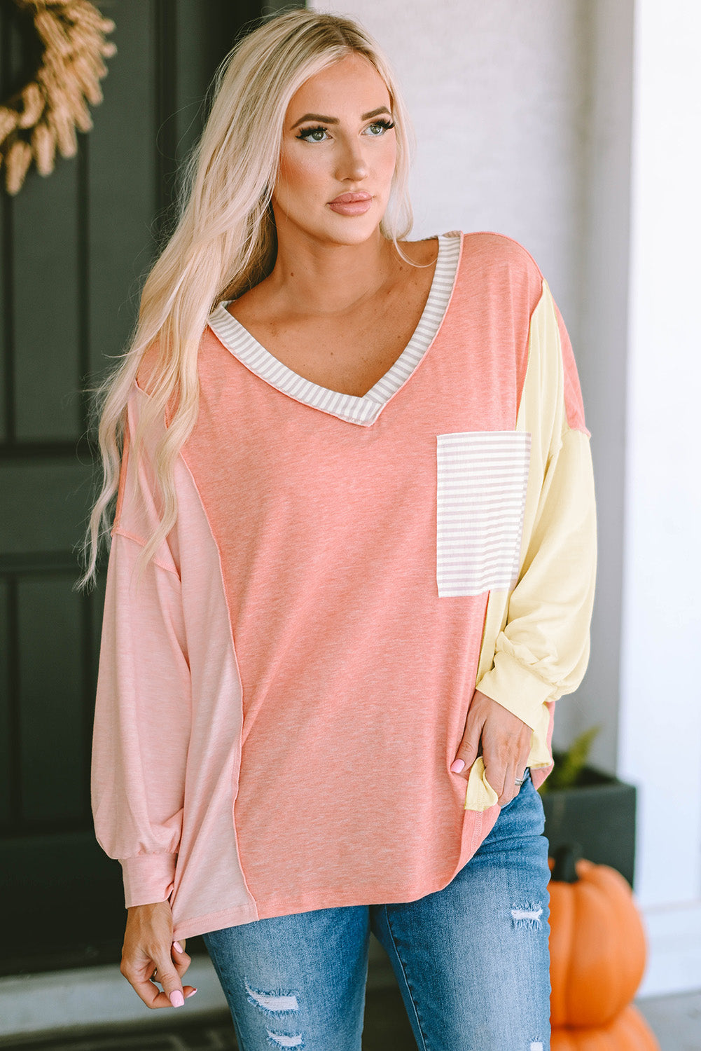 The Color Block Dropped Shoulder Sweatshirt with Pocket