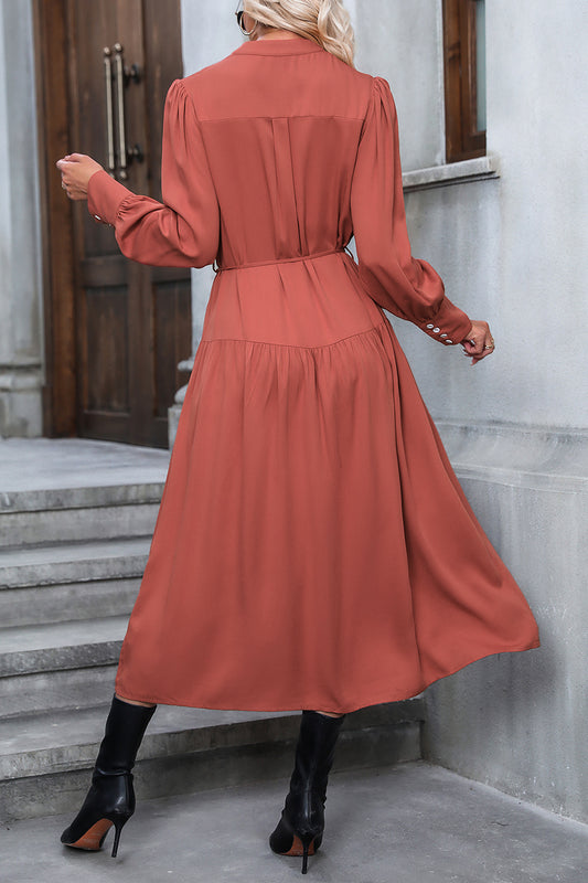 The Red Orange Notched Neck Dress