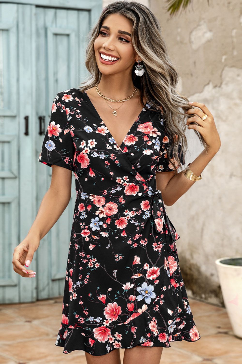 The Floral Tied Ruffle Hem Dress