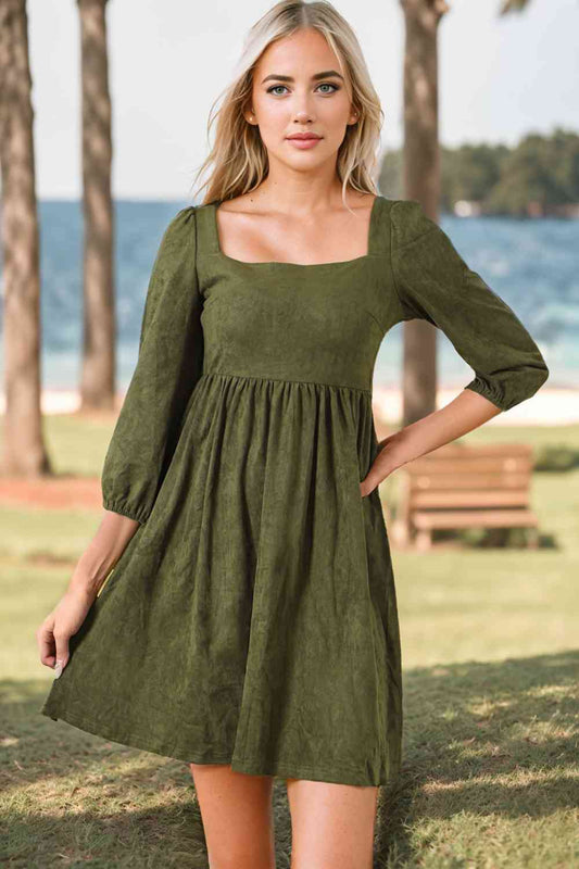 The Moss Square Neck Three-Quater Sleeve Mini Dress