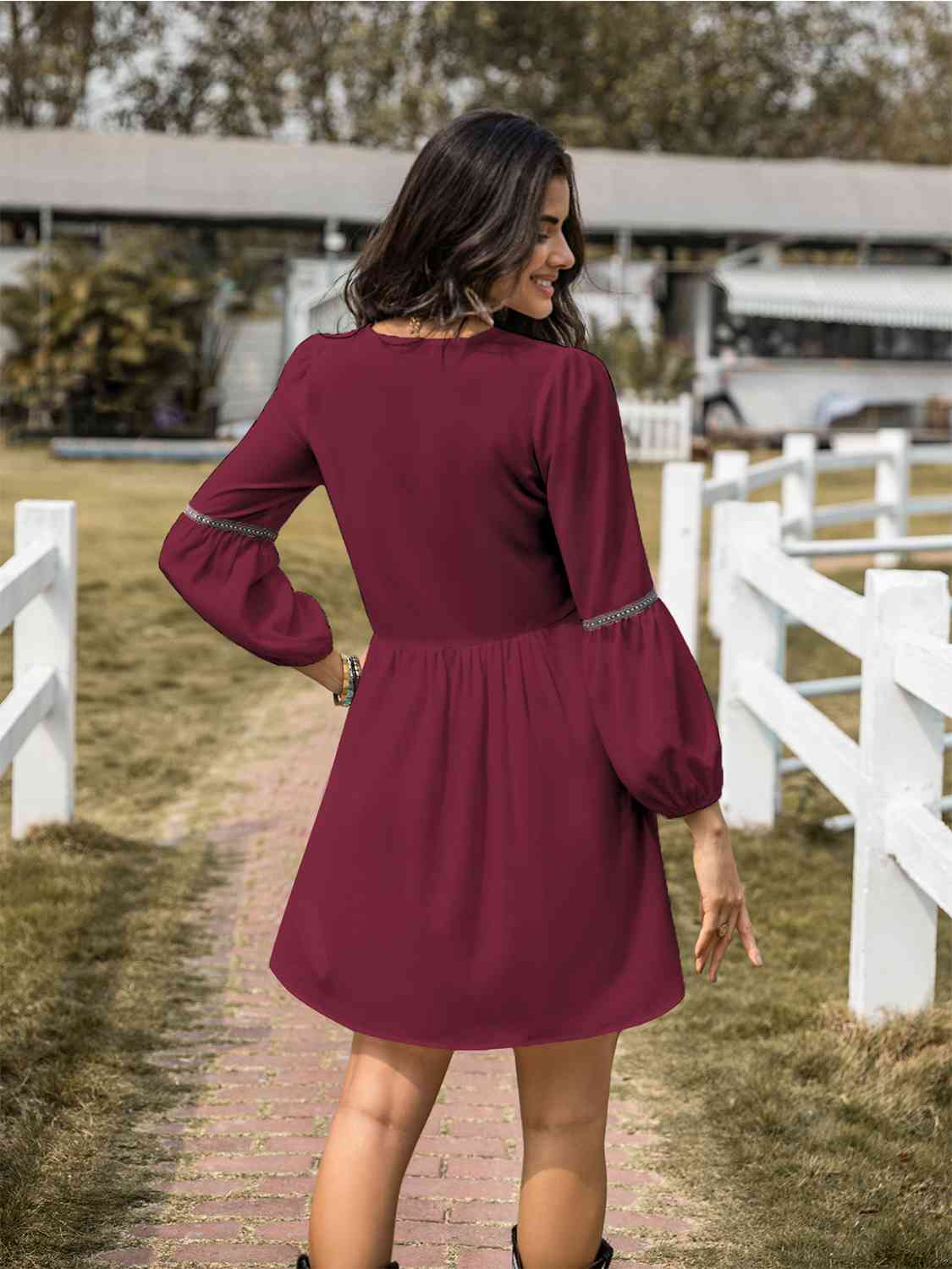 The Notched Balloon Sleeve Mini Dress