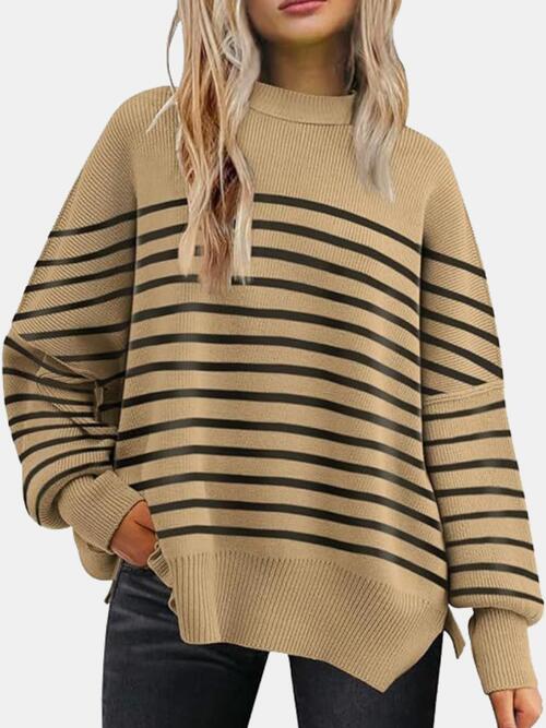 The Round Neck Drop Shoulder Slit Sweater