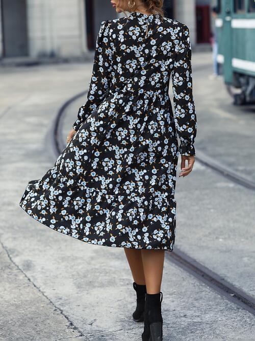 The Floral Mock Neck Flounce Sleeve Dress