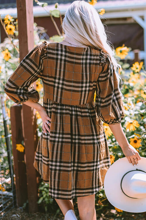 The Give Thanks Plaid Balloon Sleeve Dress