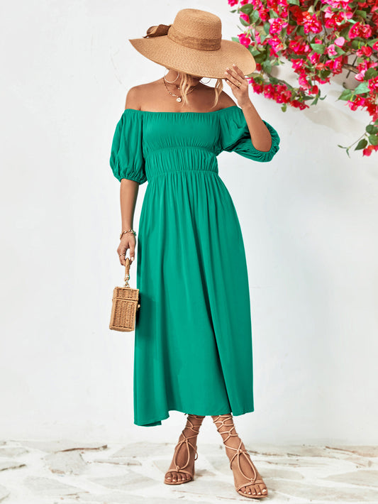 The Off-Shoulder Balloon Sleeve Midi Dress