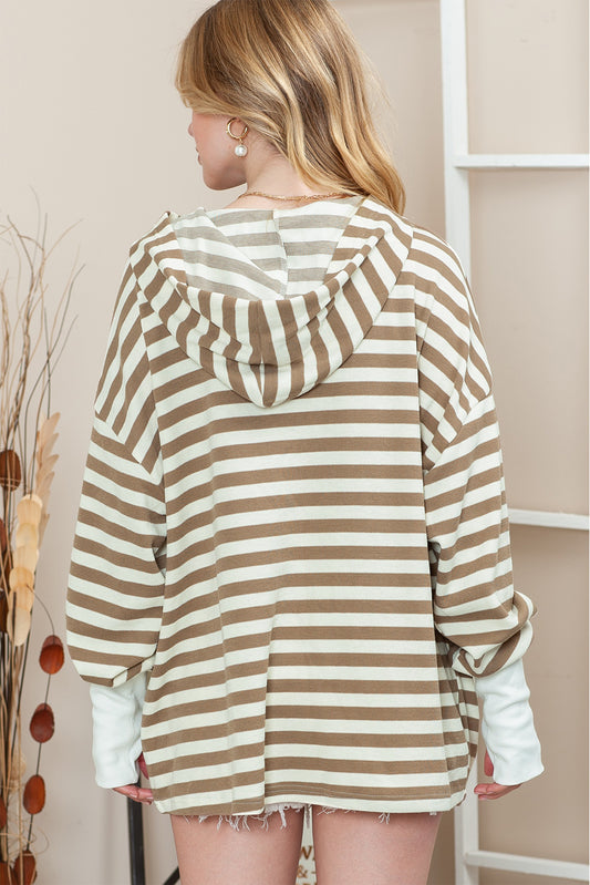 The Striped Dropped Shoulder Buttoned Hoodie