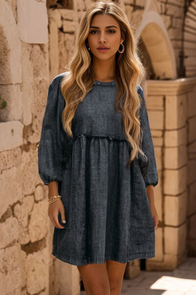 The Balloon Sleeve Mini Denim Dress