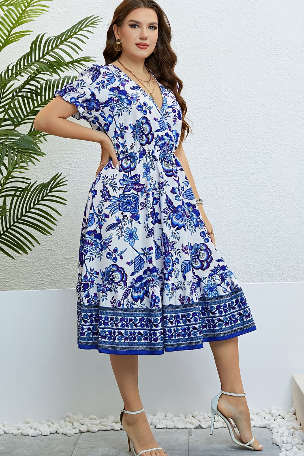 The Perfectly Plus Size Cobalt Blue Floral Flounce Dress