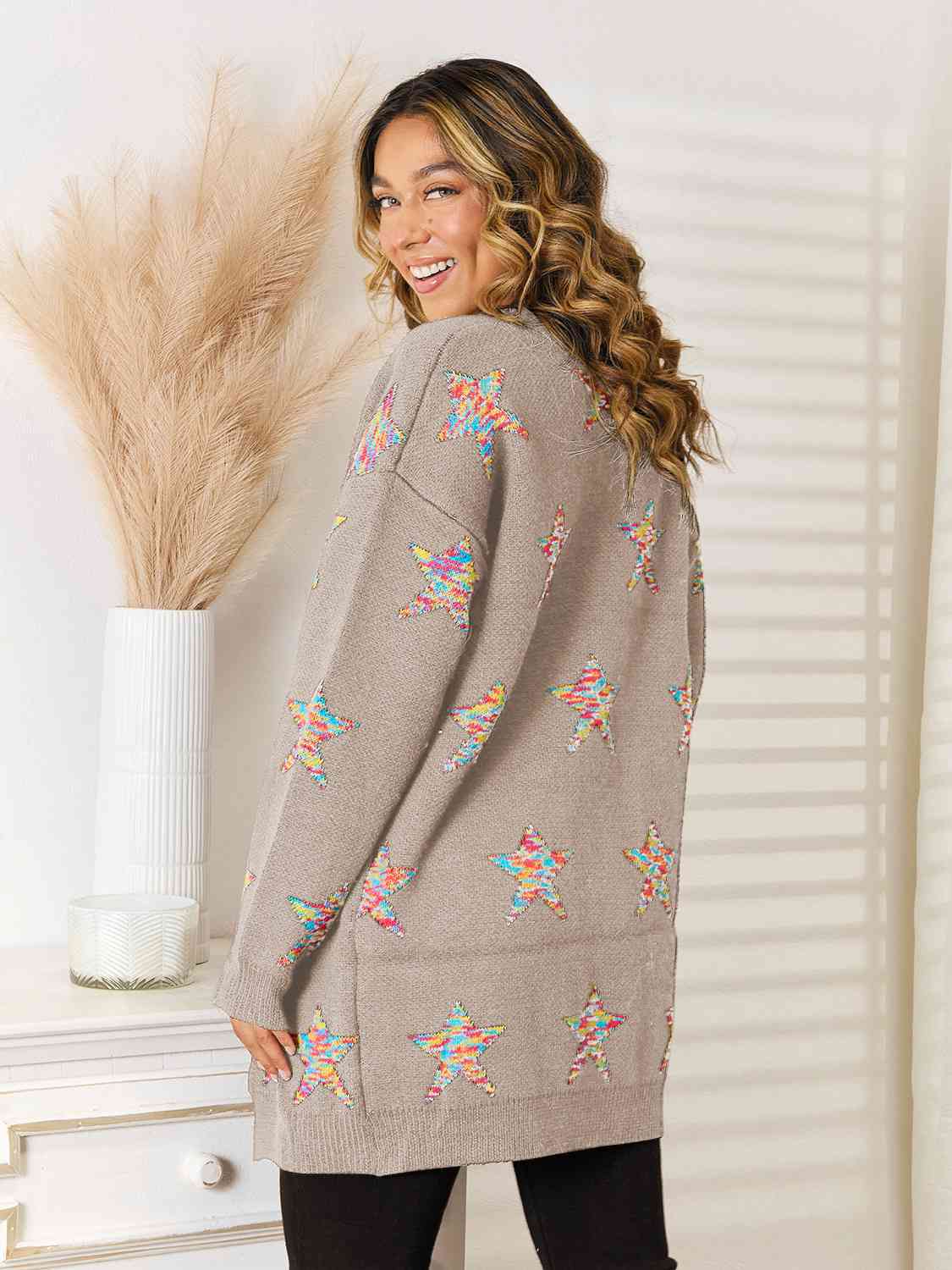 The Star Pattern Open Front Cardigan with Pockets