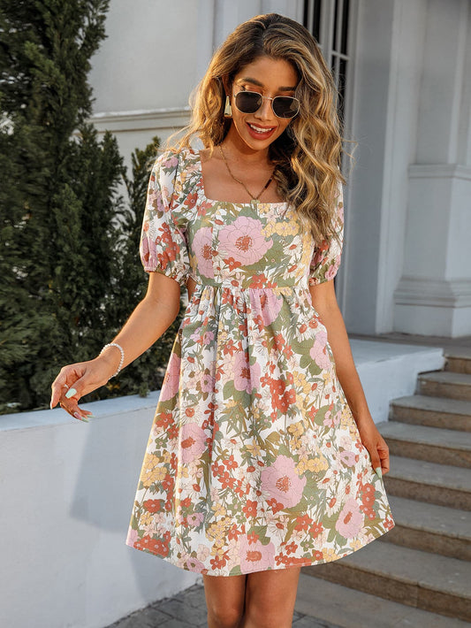 The Floral Square Neck Cutout Mini Dress