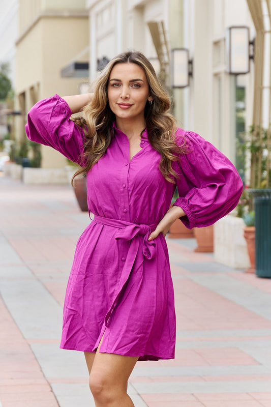 The Belted Mini Dress in Magenta